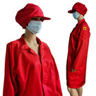 96% ผ้าฝ้ายสีแดง ESD ผ้าคลุมไหล่ป้องกันไฟฟ้าสถิตย์พร้อมหมวกสีเดียวกัน