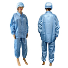 ผ้าสำลีโพลีเอสเตอร์ลายทางสีน้ำเงิน 5 มม. ฟรีชุดป้องกัน ESD สำหรับชุดทำงานอุตสาหกรรม