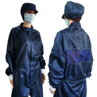 5mm Grid Dark Blue ESD Cleanroom Jumpsuit Coverall สำหรับอุตสาหกรรมอิเล็กทรอนิกส์