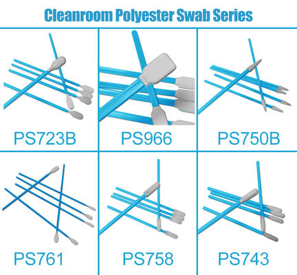 PS743 การทําความสะอาดช่องว่าง สับห้องสะอาด Stick PP Handle Polyester Tip สับห้องสะอาดอุตสาหกรรม