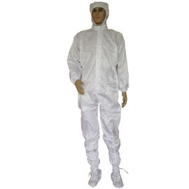 ซิปปิดโพลีเอสเตอร์ ESD Overalls พร้อมฮูด 98% PET 2% Conductive Fiber