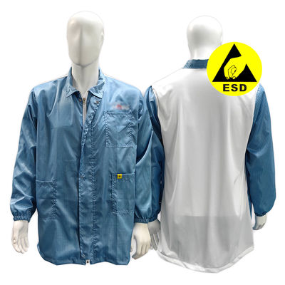 เสื้อเกม ESD ที่กันสติกด้วยรัดรัดลวด ซีปเปอร์ขาว