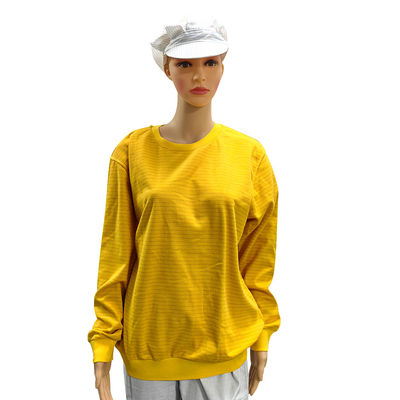 สีเหลือง 5 มิลลิเมตร สาย 99% ผ้าใบ + 1% ใยคาร์บอน ESD เสื้อแขนยาวต่อต้านสแตตติก สําหรับห้องปฏิบัติการ