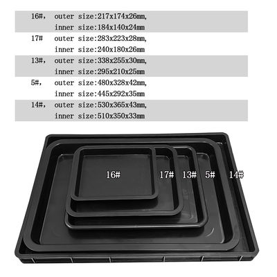530x365x43mm ESD แอนติสตาติกสแควร์เทรย์ สีดํา พลาสติกสี่เหลี่ยม อบ ESD เทรย์ ESD อิเล็กทรอนิกส์วงกลม Turntable