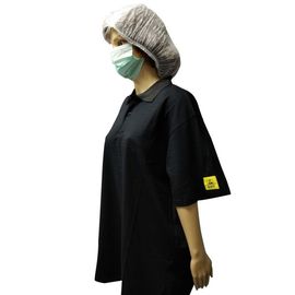 ผ้าฝ้ายถักนิตติ้ง 5 มม. เสื้อโปโลแขนสั้นป้องกันไฟฟ้าสถิตย์พร้อมป้าย ESD
