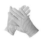 ถุงมือผ้าฝ้ายสีขาว 100 เปอร์เซ็นต์ยืดหยุ่นได้สูงสำหรับสถานที่ปลอดฝุ่น