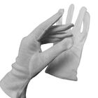 ถุงมือผ้าฝ้ายสีขาว 100 เปอร์เซ็นต์ยืดหยุ่นได้สูงสำหรับสถานที่ปลอดฝุ่น