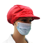 หมวก ESD ลายทางระบายอากาศโพลีเอสเตอร์สำหรับห้องคลีนรูมสีแดงสดใส
