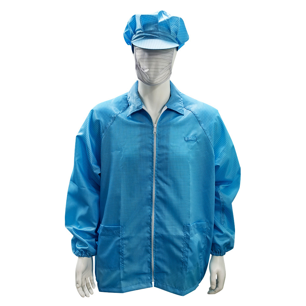 Lab Motorcycle Jacket Blue Anti Static Lab Coat Grid 98% Polyester 2% Carbon Fiber Fabric Jacket